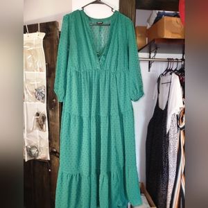 TORRID Maxi Chiffon Clip Dot Pleated Dress